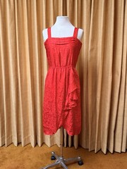 Vintage 1970s Mansdar Brand Red Satin Pointsetta Tank Dress Knee Length Size S