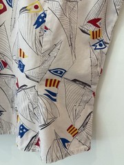 1940s 50s Sailboat Novelty Print Sailcloth Cotton Sportswear Blouse Fitted M/L