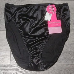 Vtg NWT Hi Cut Bikini Panties Satin Caress Black Second Skin Look 82673 Size XL