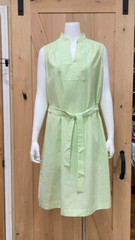 Vintage MISS SMITH Seersucker Dress Green White Stripe Belted Sleeveless 18 1/2