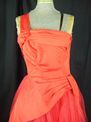 DANCE ORG by FRED PERLBERG Vtg 50-60s Red One Shoulder Tulle Dress-Bust 30/2XS