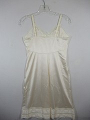 Vintage JCPenney Adonna Satin Full Dress Slip Women 36 Ivory Nylon Lace