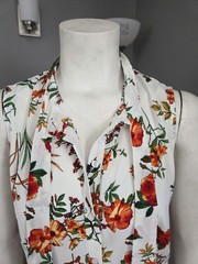 New York and Company White Rose Floral Sleeveless Tie Neck Blouse Top S 4