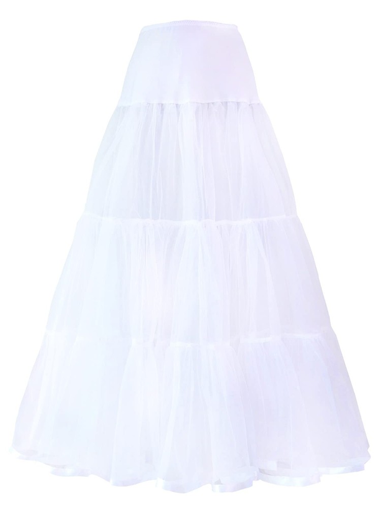 Hoopless Maxi Crinoline Wedding Underskirt Petticoat Evening (L/XL, White)