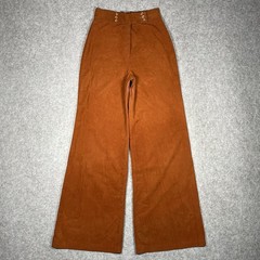 Vtg 1970s Burnt Orange Bell Bottom Pants High Waist Sailor Disco Suede 26 x 31
