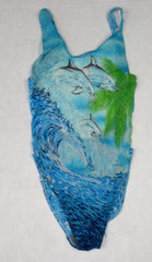 Vintage Swimsuit Solar One Size 90s Sheer Stretchy Ocean Dolphins Made Poland