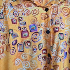 WE BE BOP Vintage Klimt Art Nouveau Swirl Print Rayon Button Front Top Plus 3X