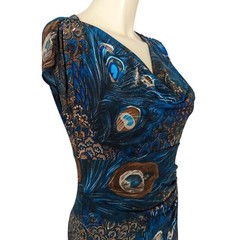 Linda Segal Vintage 1990’s peacock abstract print empire waist mini dress S
