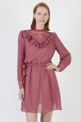 Vtg 80s Tuxedo Ruffle Secretary Dress Thin Light Weight Sheer Material W/ Belt