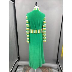 VTG 70s Terry Cloth Robe Green Yellow Striped Maxi Belted Loungewear M-XL Unisex