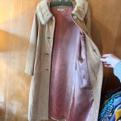 Vintage Saks Fifth Avenue Suede Blonde Mink Collared Mod 1960s Coat Medium