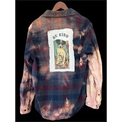 Moonshine Salvage Be Kind Puppy Dog Bleached Flannel Shirt M One of a Kind