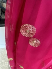 Jack Bryan NWT 70s Raspberry Pink Voile & Gold Embroidery Blouson Maxi Dress S