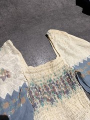 Vintage Boho Peasant Cottage Core Prairie Dress Kimono Sleeve Floral Smocked