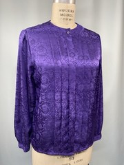 Vintage Blouse SIZE 8 MEDIUM purple MARLIS ELLE DESIGNS 80s 90s classic pleat