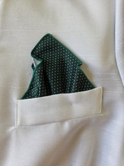 Vintage Women’s White Blazer Seamstress Home Sewn Green Cuffs Pocket Accent