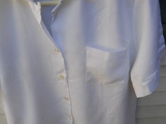 VINTAGE 60’S WHITE GABARDINE WOMEN’S WHITE RAYON BOWLIN SHIRT SZ 364(MED)JOELLE