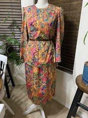 New Jodi Scott York Abstract Floral Multicolor Blouse Skirt Vintage 14W 2 Piece