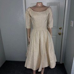 Vintage 50s 60s Gigi Young Women’s Dress Party Formal Evening Metallic Floral I8