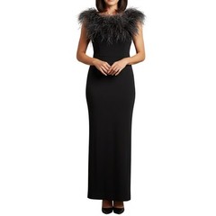 Vintage Patra Black Velvet Ostrich Feather Maxi Dress Size 8