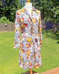 VTG 70s Plymouth New York Wrap Dress Geometric Print Belted Disco Midi Small