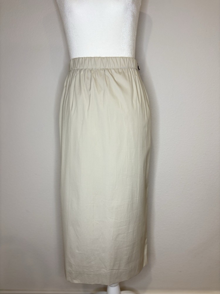 Vtg Prada Beige Cotton Blend Pencil Skirt 8 30 Waist Made in Italy Satin Lined
