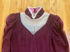 Vintage Maroon Red Velvet Women’s Sz XS/S Maxi Dress w Lace Trim Goth Prairie