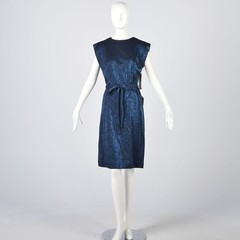 Vintage 1960s Lurex Knit Dress Blue Black Sparkle Cocktail Party Deadstock