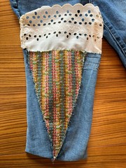 Upcycled Lucky Brand Bell Bottom Jeans Size 6/28 Festival Boho Art Denim
