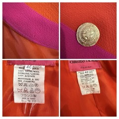 Vintage Christian Lacroix Paris Single Breasted Orange Pink Wool Skirt Suit EU40