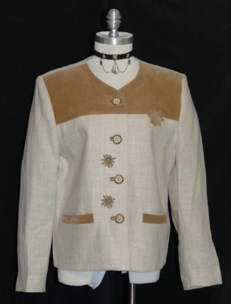 BEIGE & BROWN / LINEN German Hunting Sport Riding SUMMER Dress JACKET 40 12 M