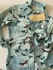 Vtg New 70s Fox & Bird Novelty Print Blouse Disco S Runs Small Point Collar NWT