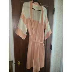 Christian Dior Robe de Chambre Vintage Peach Cream Colorblock Wrap Robe OS