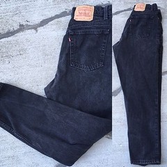 Vintage Levi’s 551 Relaxed Fit Tapered Leg Jeans Black High Waist 16 34″ Waist