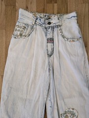 Vtg GET USED by ELIE High Waist Floral Patches Acid Wash Mom Jeans Streetwear 90