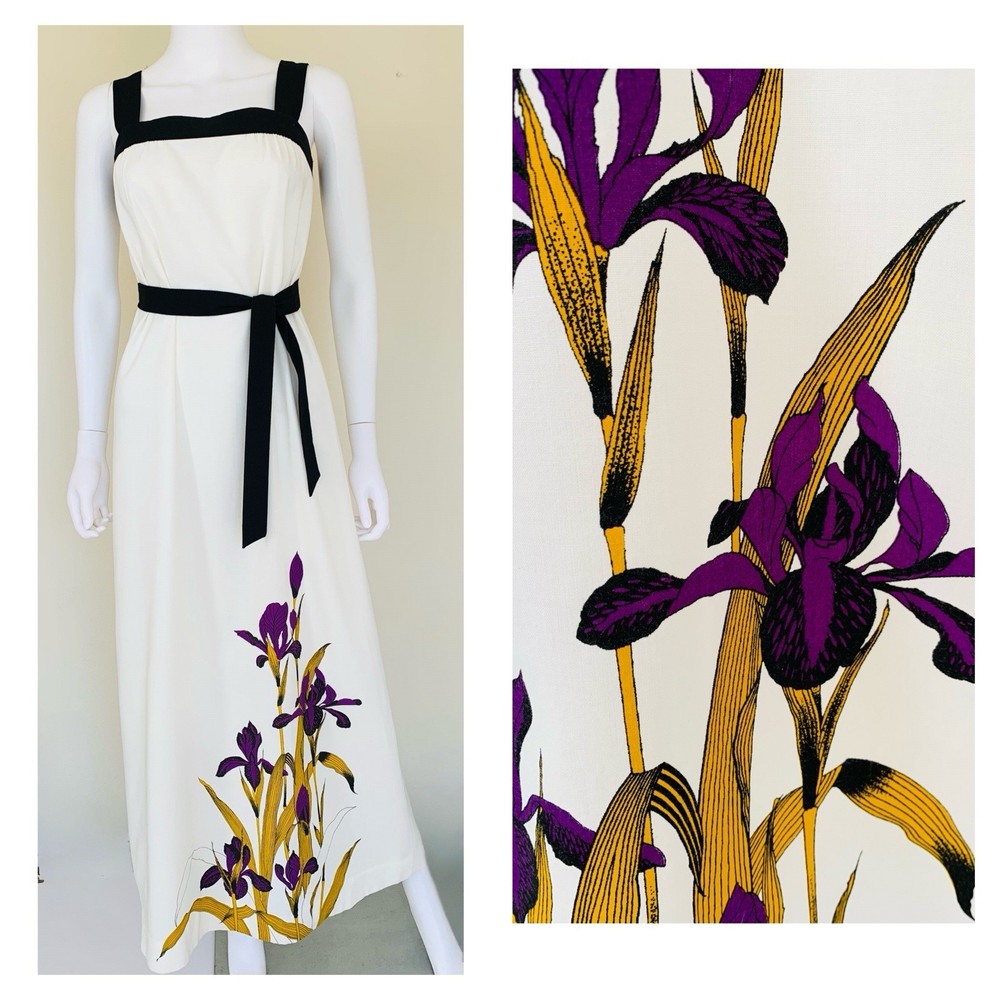 Vintage 1960s 1970s Nani Of Hawaii Purple Floral Maxi tiki hostess Dress