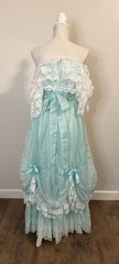 Loralie Southern Belle Lace Off the Shoulder Pale Turquoise Vtg Dress Sz 7/8