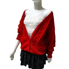 Northern Isles Vtg 90s Red Mohair Cable Knit Cardigan Chunky Grandmacore Large