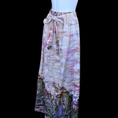 Lanz Originals 1980s Scenic Maxi Skirt Seine River 26″W Pastel Novelty Print