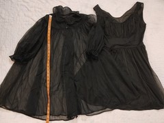 Vintage Black CHIFFON Teddy Gown Peignoir Set Shadowline Gothic Babydoll sz 34