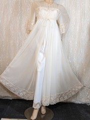 VTG Intime DBL Chiffon Lace Peignoir Robe Lingerie Satin Nightgown Blended Set M