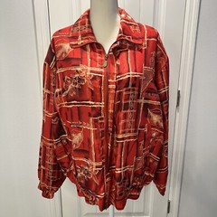 FUDA International Women’s Red Floral Silk Long Sleeves Jacket Size Large