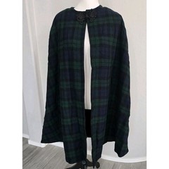 Vtg 1960s Heritage Tartan Plaid Wool Cape Coat Arm Slits Dark Academia One Size