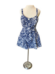 Vintage 1960s Gabar New York Blue Floral Printed Cotton Bathing Suit Swim Top