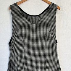 Vintage Wool Gingham Plaid Jumper Dress Pinafore Black Grey Homemade Pullover M