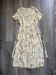 VTG R.I. Stevens Yellow Floral dress button-down front tie Women’s 18 Cottage