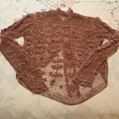 Victorian Crocheted Womens Shirtwaist Sz. Sm. Flowers High Collar Costume Teas