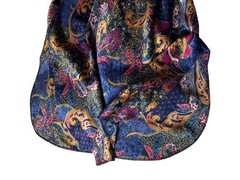 VTG Deena Satin Maxi Paisley Babydoll Nightgown Dress Sz M Blue Golden USA Made