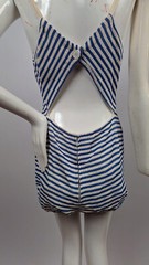 VINTAGE 1940’S BLUE + WHITE STRIPED WATER SAFETY INST BATHING SUIT W OPEN BACK