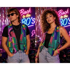 80’s 90’S Geometric Adjustable Back Vest Unisex Tuxedo Clubwear Dancewear L-XL